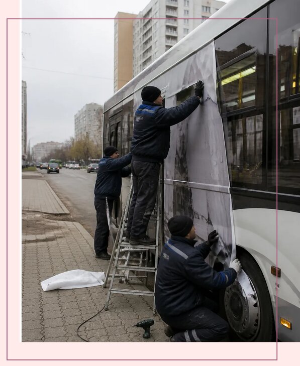 Изготовление и монтаж рекламы на автобусах в Курчатове